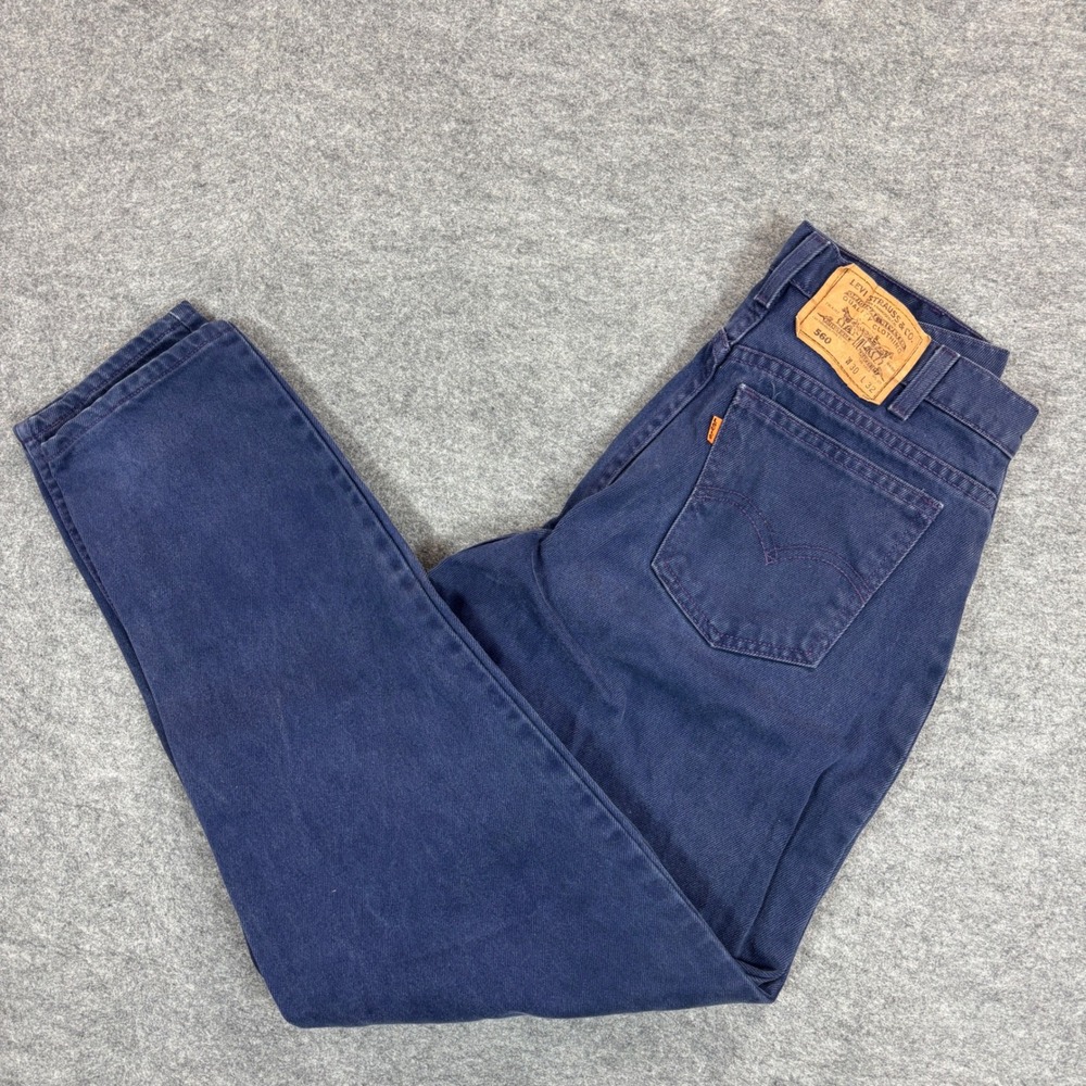 Vintage Levis 560 Orange Tab Navy Blue Purple Stitch Jeans 30x32 Made in USA